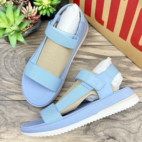 NIB Fitflop 9 Surff Two Tone Webbing/Leather Back Strap Sport Sandals Blue - Picture 3 of 12